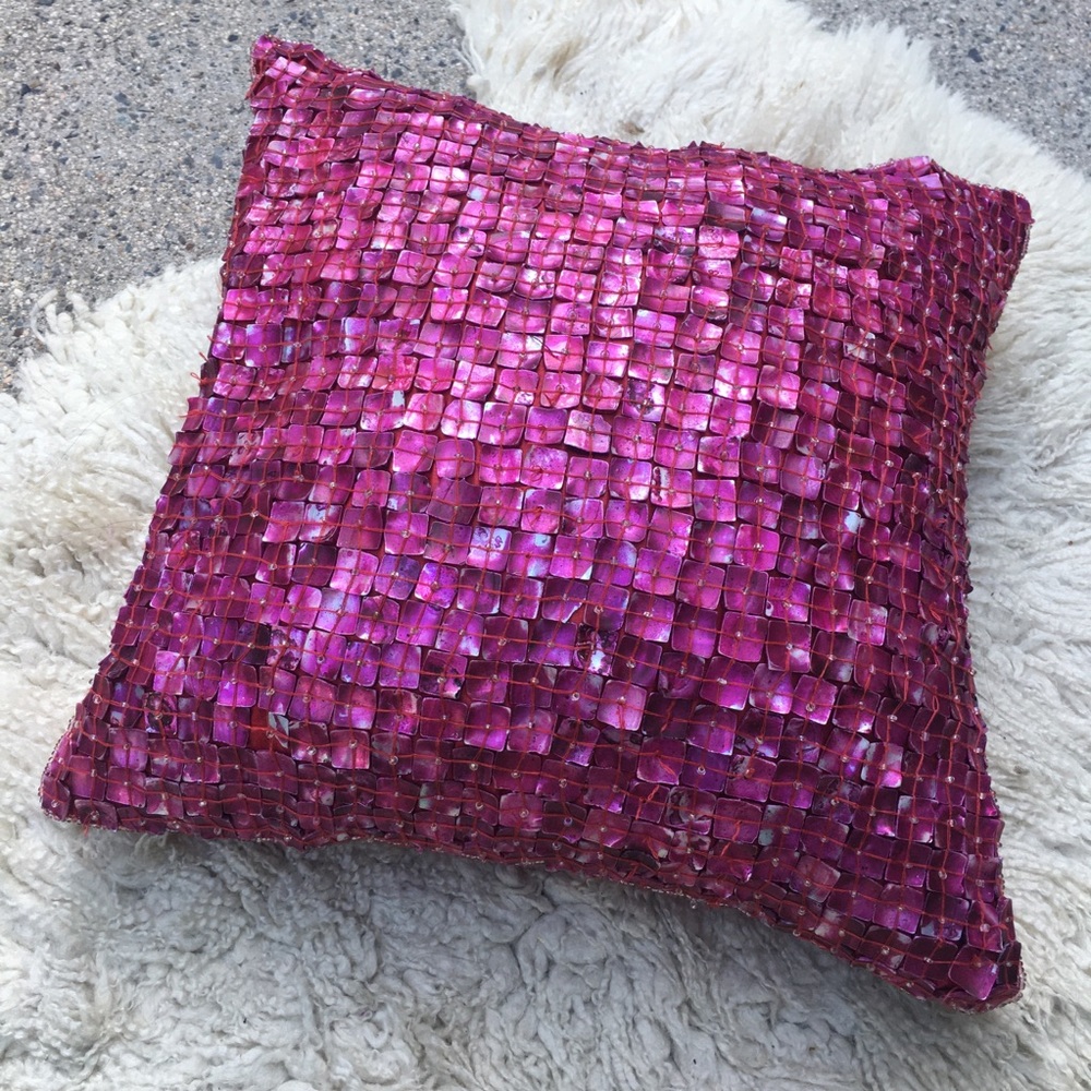 Fuchsia Mother of Pearl & Red Satin Throw Pillow~
